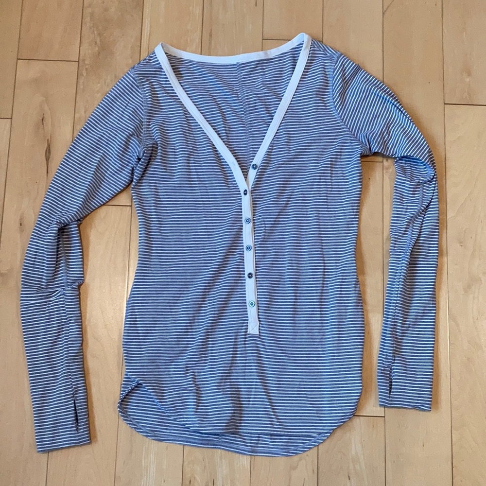 Grey and white stripped Lululemon Henley